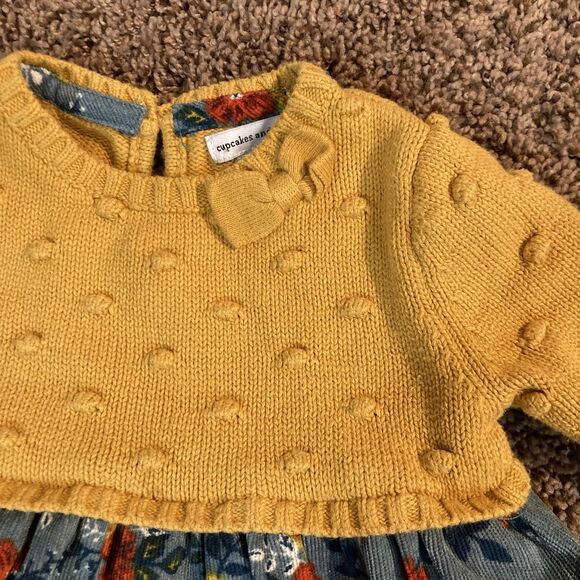 Cupcakes & Cashmere Knit Dress Girls 6-9 M Floral Bottom W Slip - Picture 4 of 11